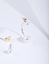 Faux Pearl Double Jacket Earrings