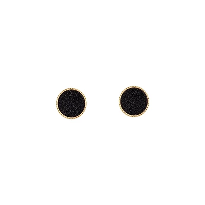 Gold Black Glitter Inlay Disc Earrings