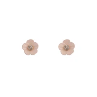 Pink Flower & Stone Stud Earrings
