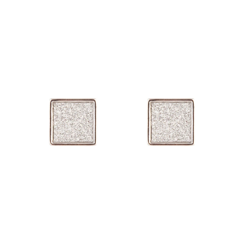 Silver Glitter Inlay Square Earrings