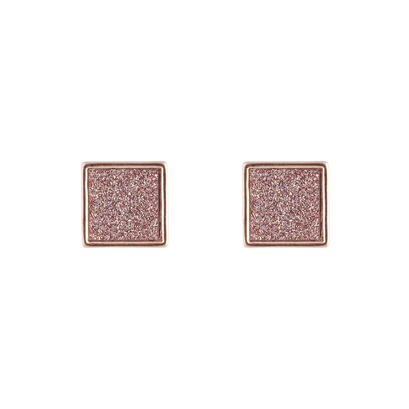 Rose Gold Glitter Inlay Square Earrings