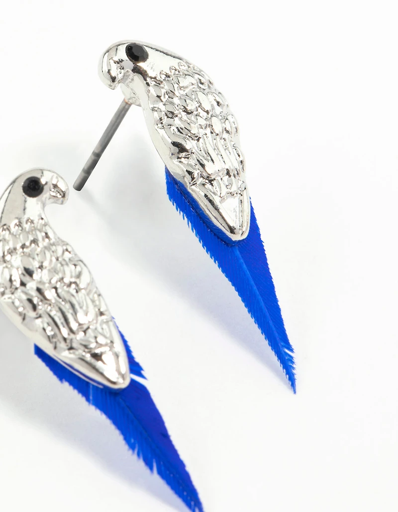 Mini Bird Blue Feather Stud Earrings