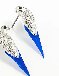 Mini Bird Blue Feather Stud Earrings
