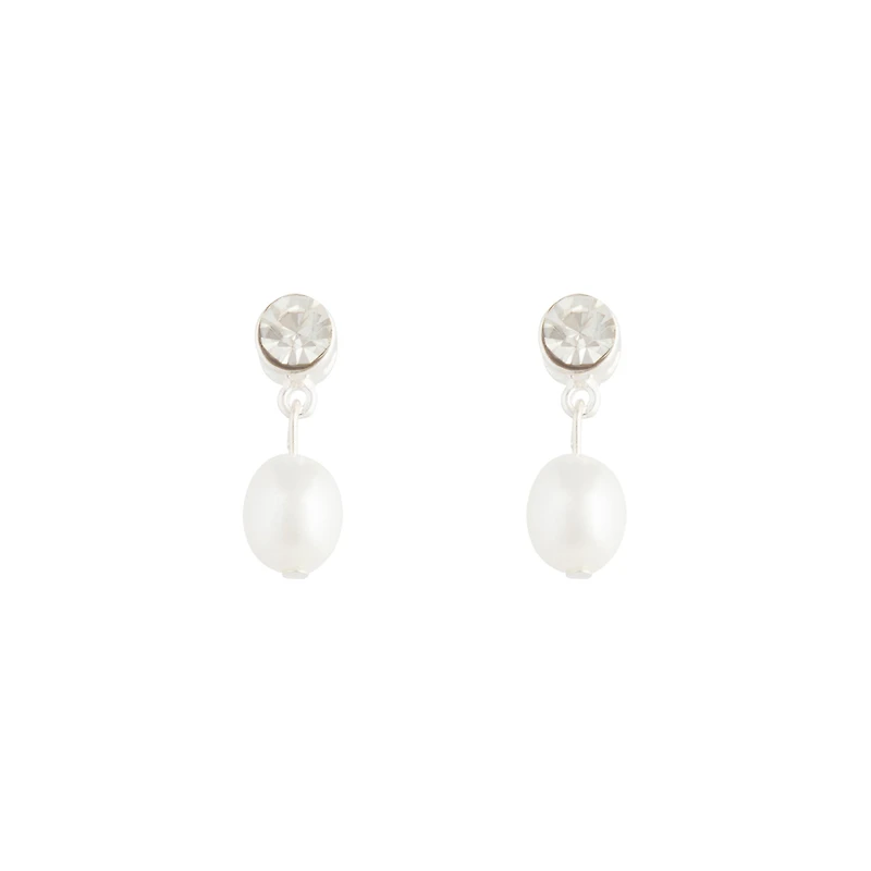 Silver Stone Pearl Drop Earrings