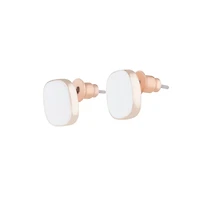Rose gold Rounded Square White Enamel Stud