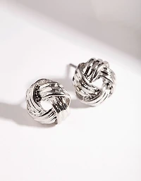 Silver Textured Knot Stud Earrings