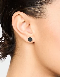 Flat Black Disc Stud Earrings