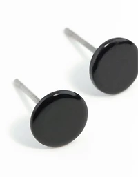 Flat Black Disc Stud Earrings