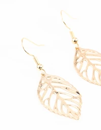 Gold Filigree Leaf Drop Earrings