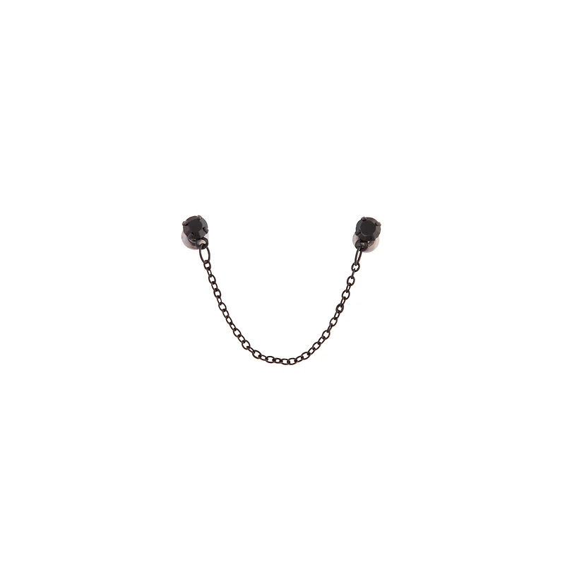 Black Double Diamante Chain Stud Earrings