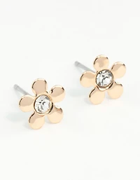 Gold Mini 70s Dia Flower Stud Earrings