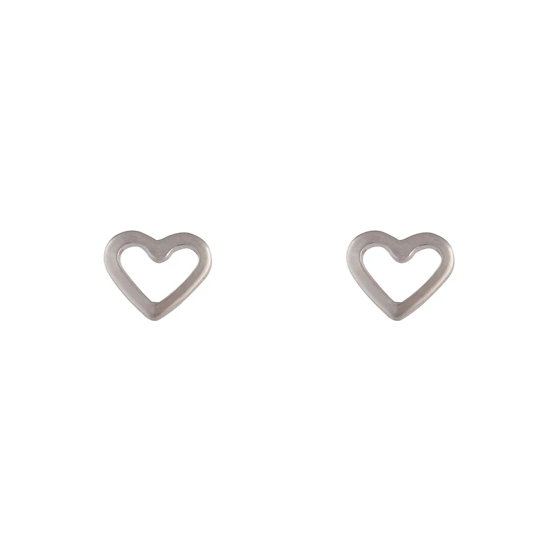 Silver Open Heart Stud Earrings