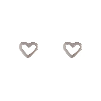 Silver Open Heart Stud Earrings