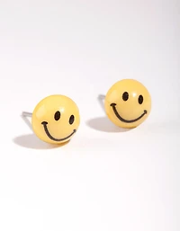 Yellow Mini Smiley Stud Earrings