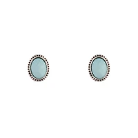Antique Silver Blue Oval Stud Earrings