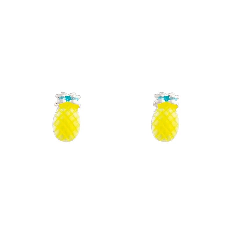 Yellow Bright Pineapple Stud Earrings