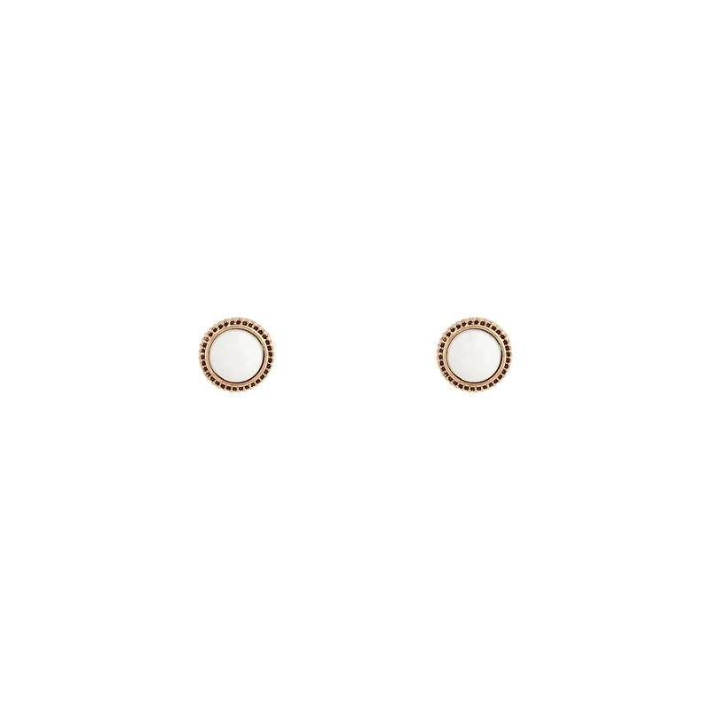 White Round Facet Stud Earrings Gold Border