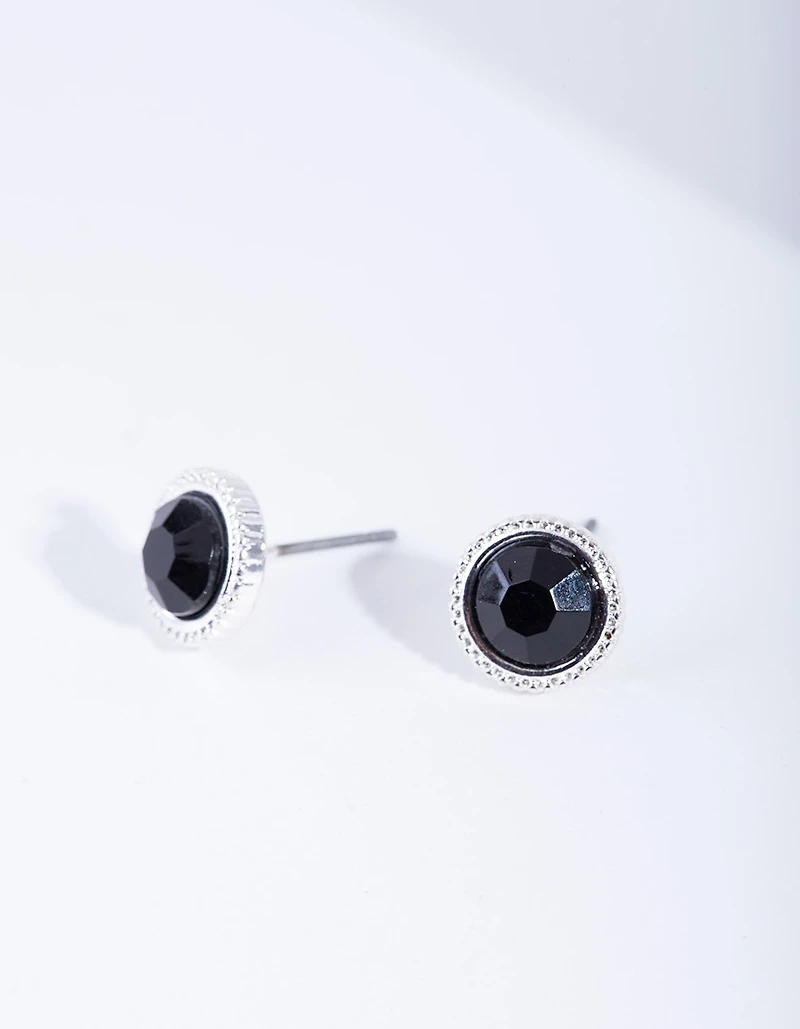 Black Round Stud Earrings