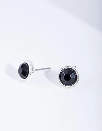 Black Round Stud Earrings