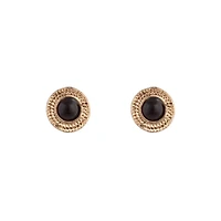 Black Gold Stone Circle Stud Earrings