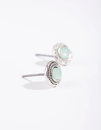 Antique Silver Etched Mini Stud Earrings