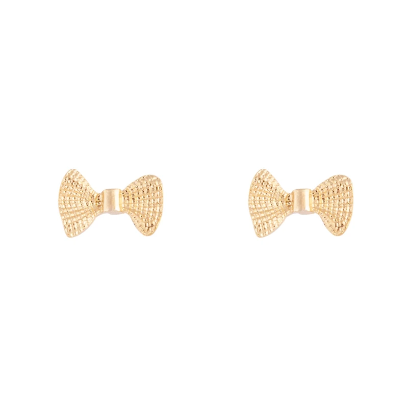 Gold Metal Bow Stud Earrings