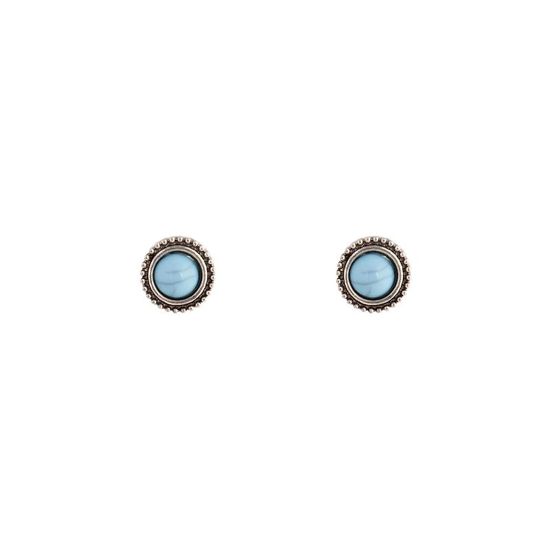 Cracked Turquoise Round Stud Earrings