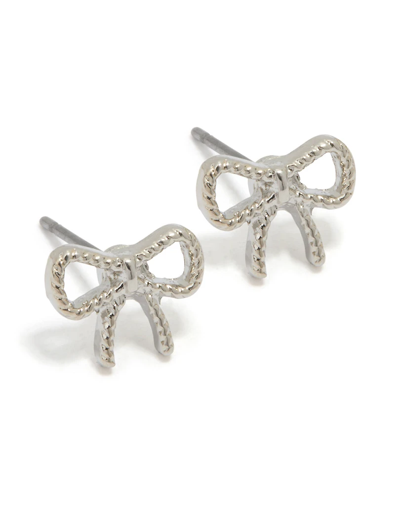 Silver Mini Twisted Bow Stud Earrings