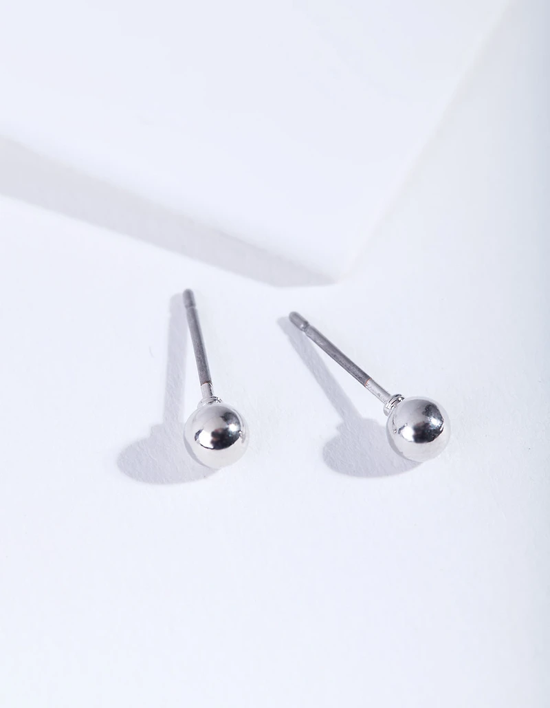 Silver Mini Plain Ball Stud Earrings