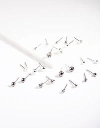 Silver Diamante Tiny Graduated Black Earrings 12-Pack