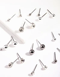 Silver Diamante Tiny Graduated Black Earrings 12-Pack