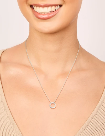 Sterling Silver Diamante Circle Pendant Necklace
