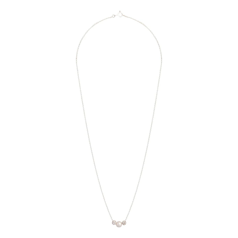 Sterling Silver Pearlised & Diamante Bead Necklace