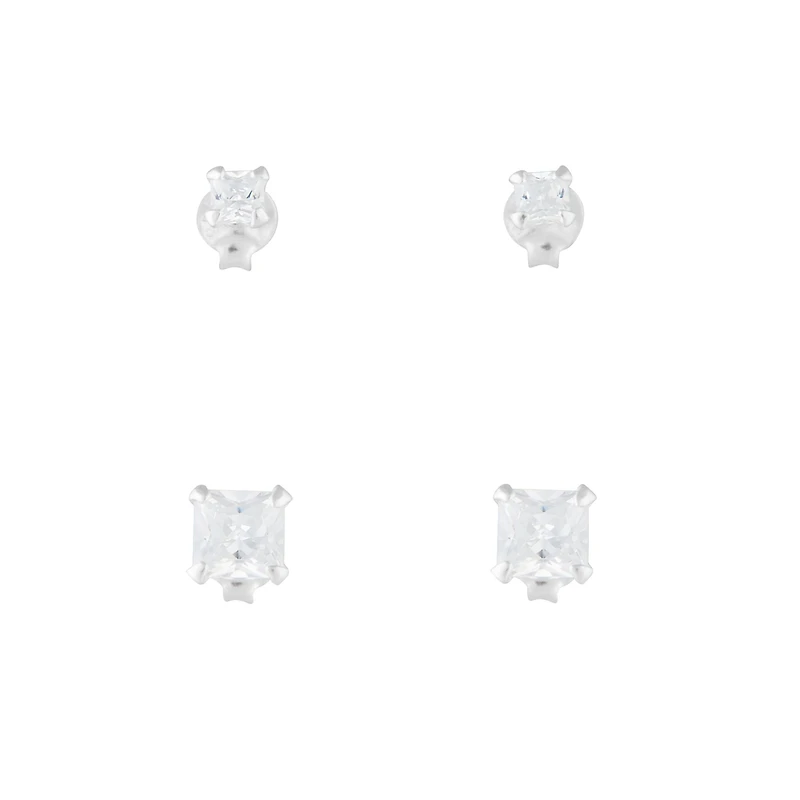 Sterling Silver Square Cubic Zirconia Studs