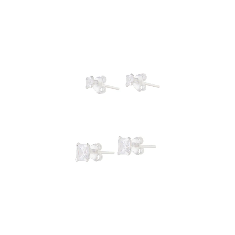 Sterling Silver Square Cubic Zirconia Studs