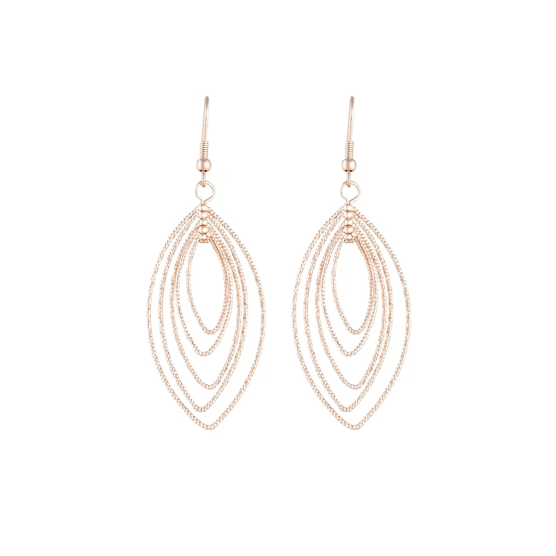 Rose Gold Textured Marquise Drop Earrings