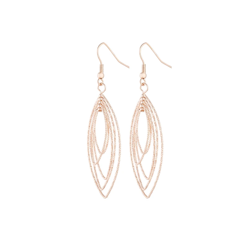 Rose Gold Textured Marquise Drop Earrings