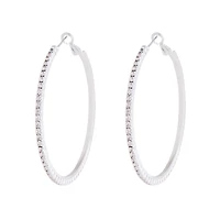 Silver Square Edged Diamante Detailed Hoop Earrings
