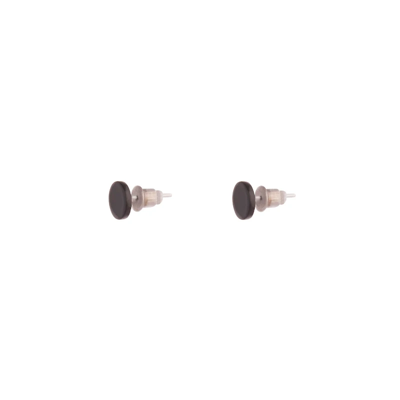 Silver Black Disc Earrings