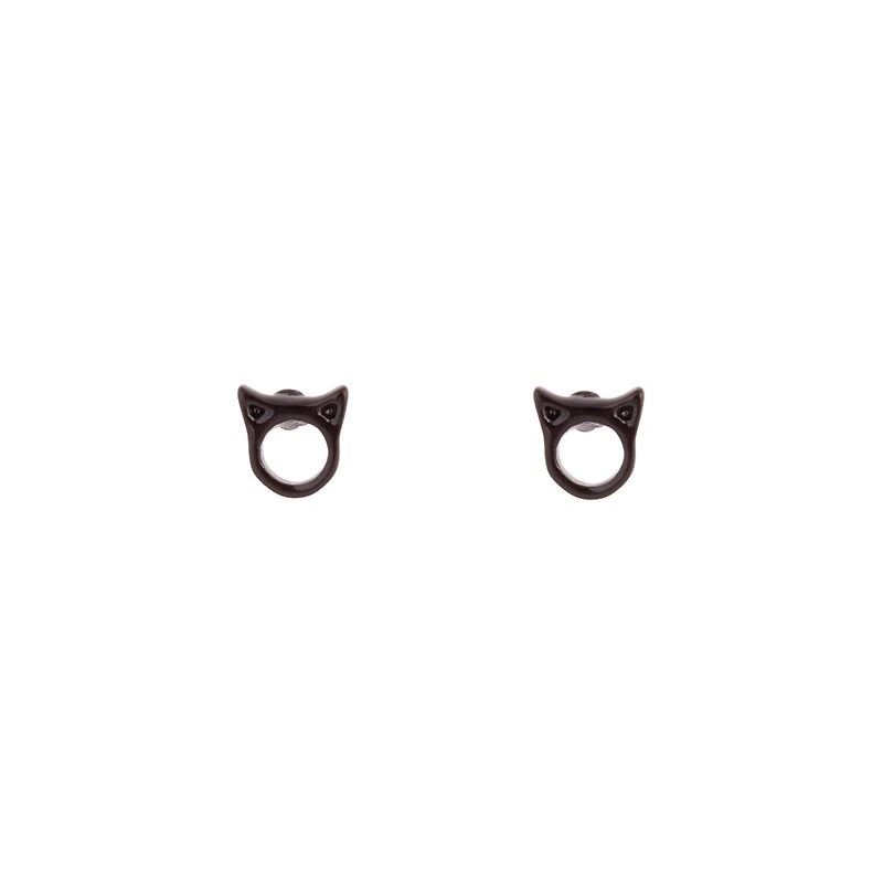 Black Little Cat Head Stud Earrings