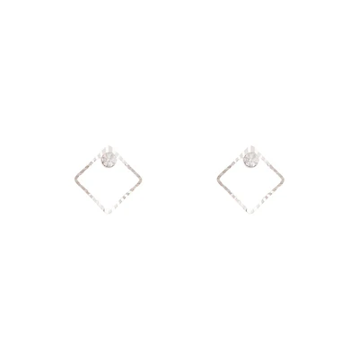 Silver Square Diamante Stud Earrings