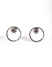 Silver Mini Circle Dia Stud Earrings