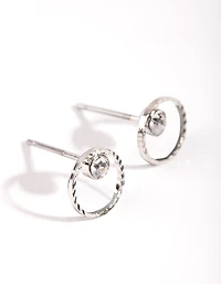 Silver Mini Circle Dia Stud Earrings