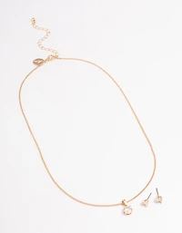 Gold Cubic Zirconia Classic Necklace Earrings Set
