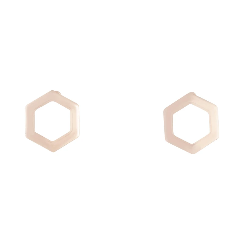 Rose Gold Open Hexagon Stud Earrings
