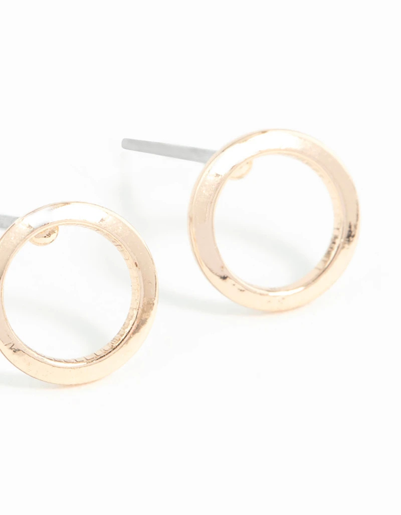 Gold Smooth Open Circle Stud Earrings