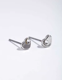 Silver Mini Diamante Heart Stud Earrings