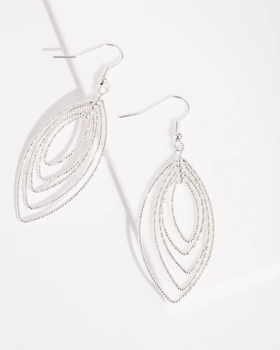 Silver Textured Marquise Drop Earrings