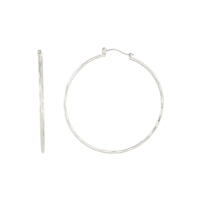 Silver Diamond Cut Hoop Earrings