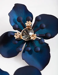 Navy Matte Coated Orchid Stud Earrings